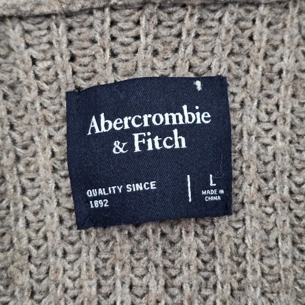 Abercrombie Fitch Mens L Cardigan Sweater Taupe Grey Cotton Knit Shawl Collar